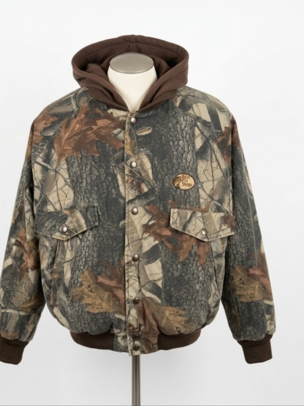 Realtree Woodland Camo Bomber Jacket with Brown Hood